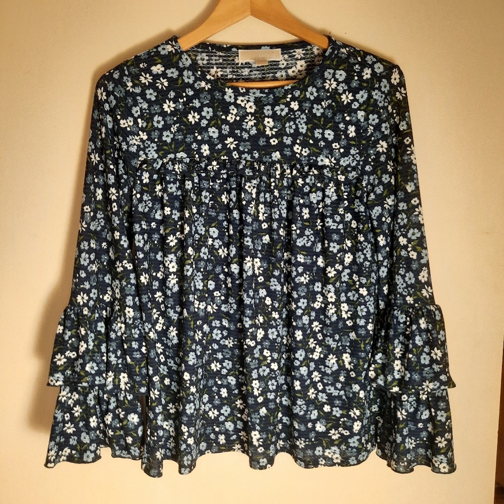 M Michael Kors bell long sleeve blue flora…